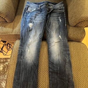 Vigoss Women's Straight Leg Distressed Jeans - Dark Blue